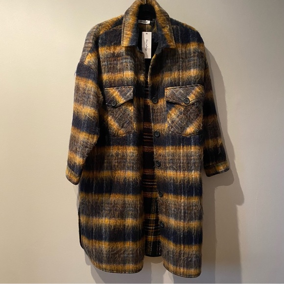 Oversized Plaid Long Shirt Jacket Small - Picture 1 of 6